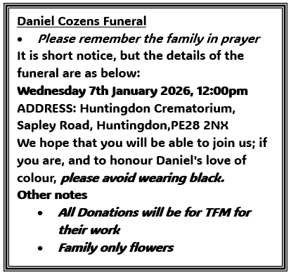 Details of Daniel Cozens funeral