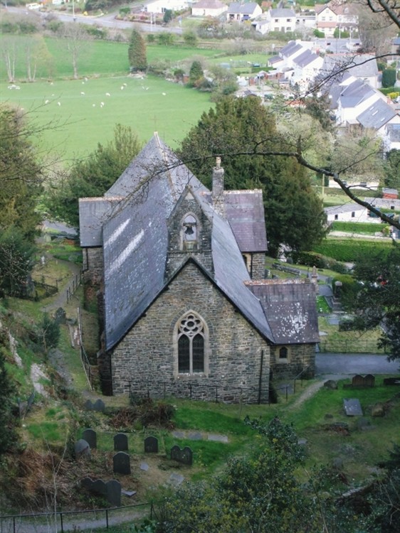 Llandre church from woodland p
